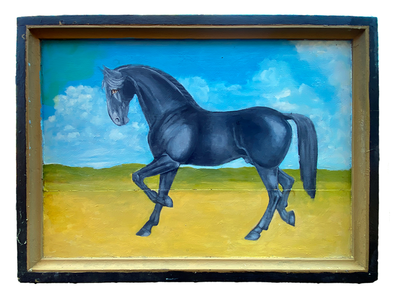 "Horse Farm Sign - Unfinished" - Mixed media on pine by Peter Koenig