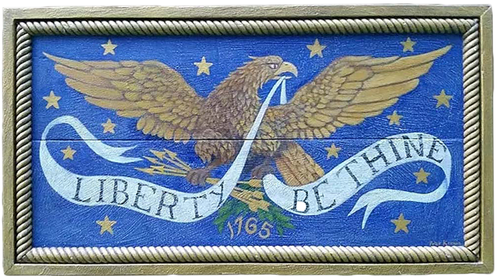 "Liberty be Thine" - Mixed media on pine. Handmade ornamental frame. Piece by the late Peter Koenig