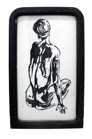 “Seated Nude” – Wood Cut Print Framed