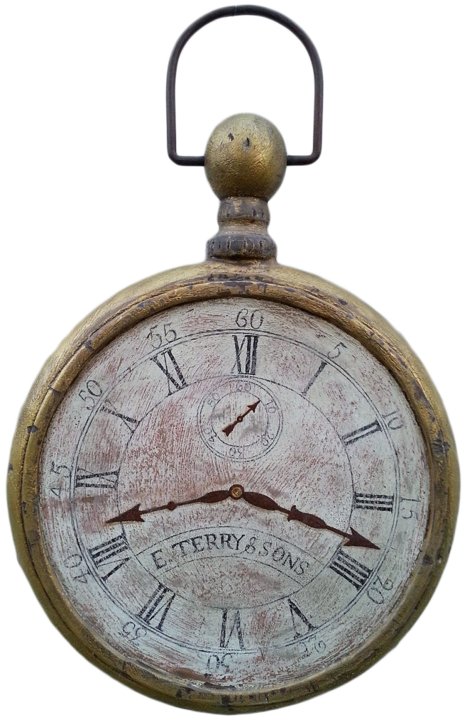 "E. Terry & Sons" - Mixed media and pine. Double sided watchmaker sign with period hardware.