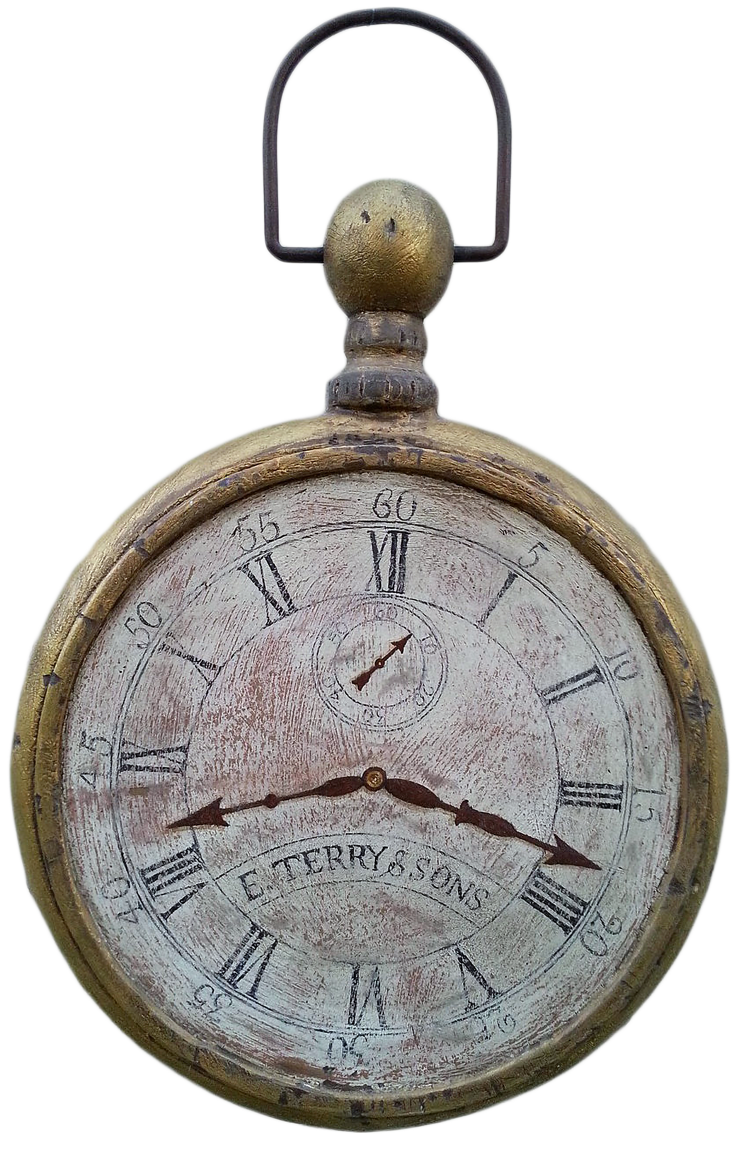 "E. Terry & Sons" - Mixed media and pine. Double sided watchmaker sign with period hardware.