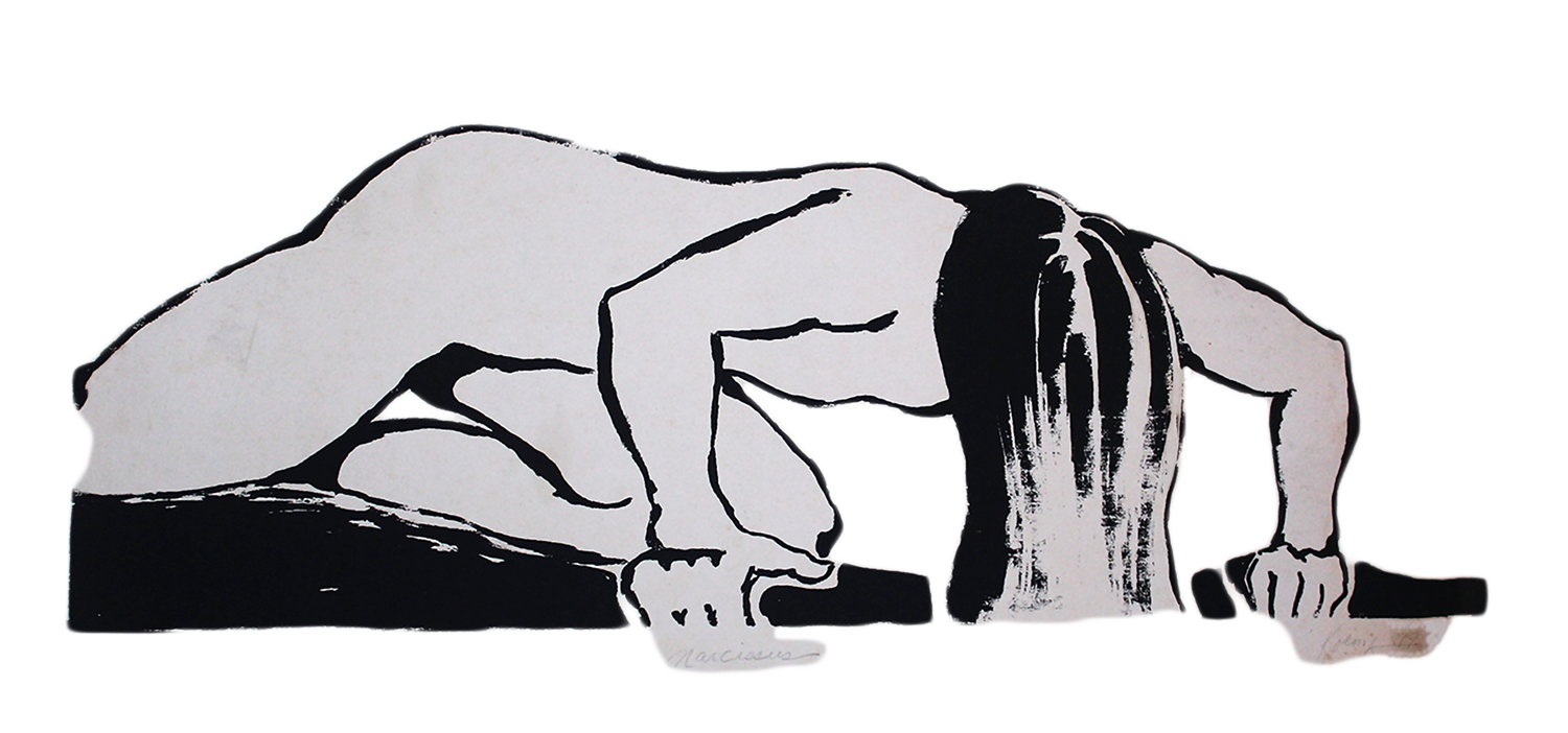 "Narcissus" woodcut print by Peter Koenig